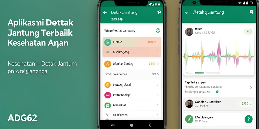 Antarmuka aplikasi ADG62 menampilkan informasi detak jantung dengan grafik yang menarik.