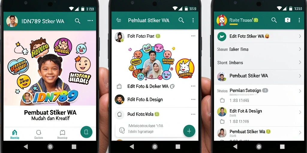Screenshot IDN789 menunjukkan antarmuka pengguna yang ramah dan fitur pembuat stiker yang lengkap.