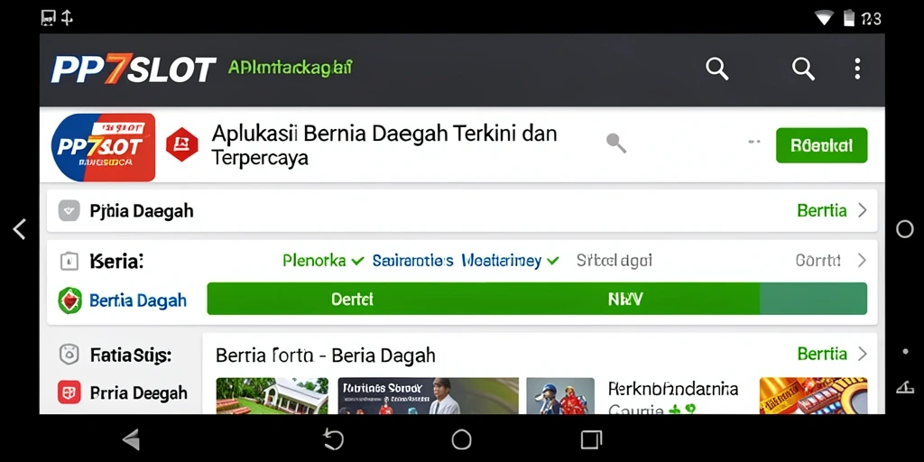 Antarmuka pengguna PP7SLOT menampilkan berita daerah terkini dengan jelas.