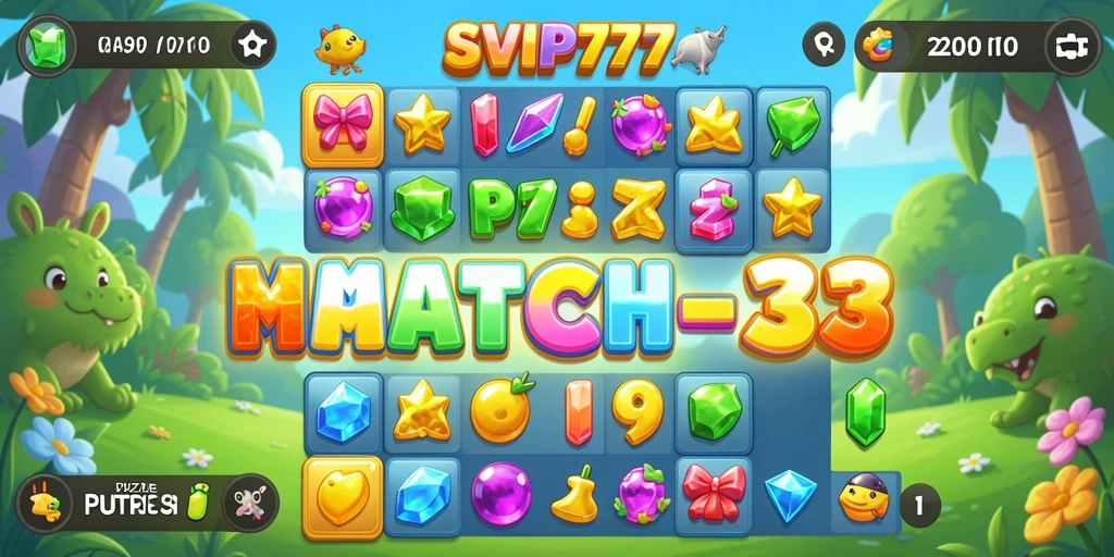 Antarmuka permainan SVIP777 yang menampilkan tantangan Puzzle Match-3.